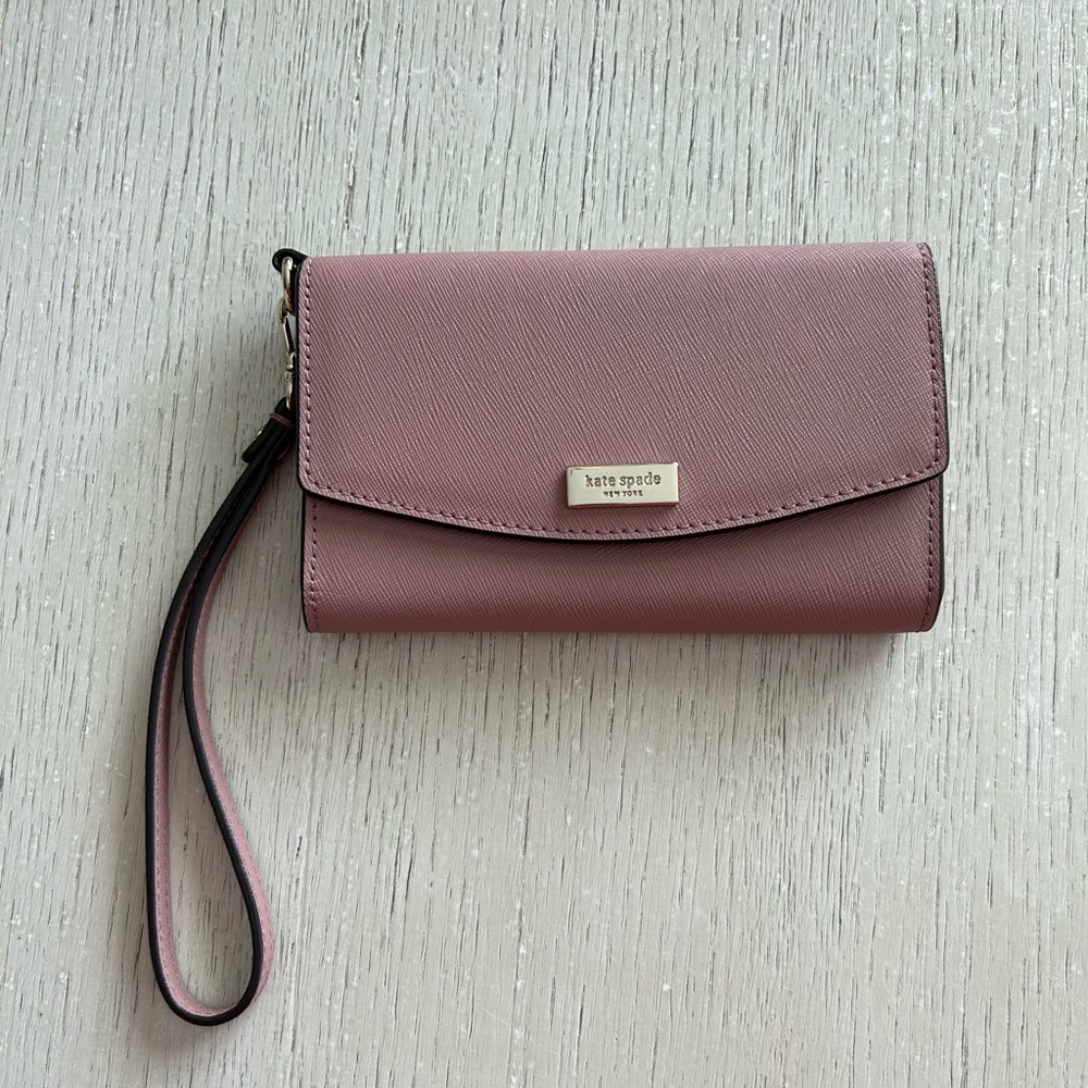 Kate Spade Crossgrain Leather Blush Pink Snap Wallet/Wristlet EUC